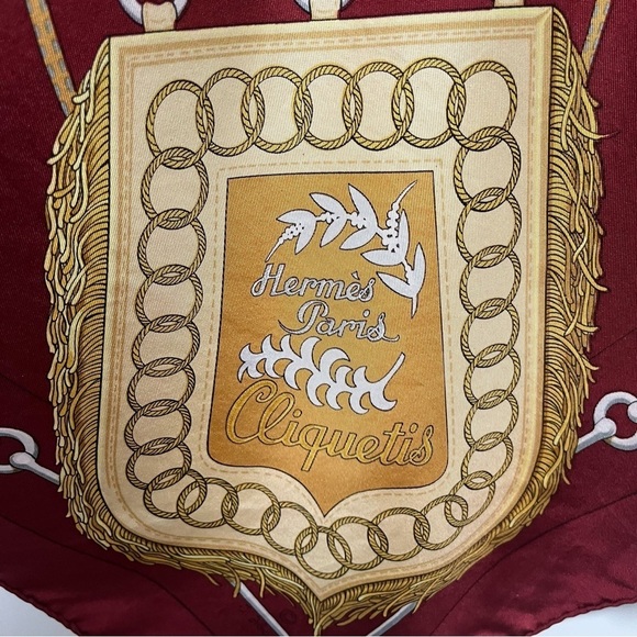 Hermès Rare & Vintage cliquetis RATTLING BORDEAUX Etriers Iconic
Silk Scarf wrap - Picture 5 of 10